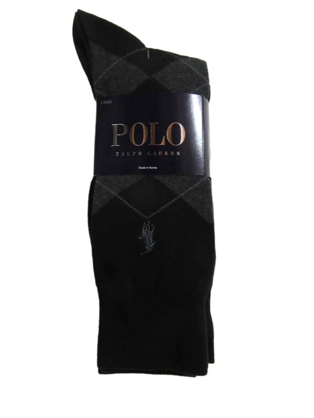 Polo Ralph Lauren Mens Trouser Dress Socks Black Argyle/Black 3 pack Size 10-13